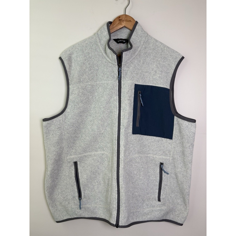 Mens Orvis Fleece Zip Up Vest Gray W/blue Accents Size XL